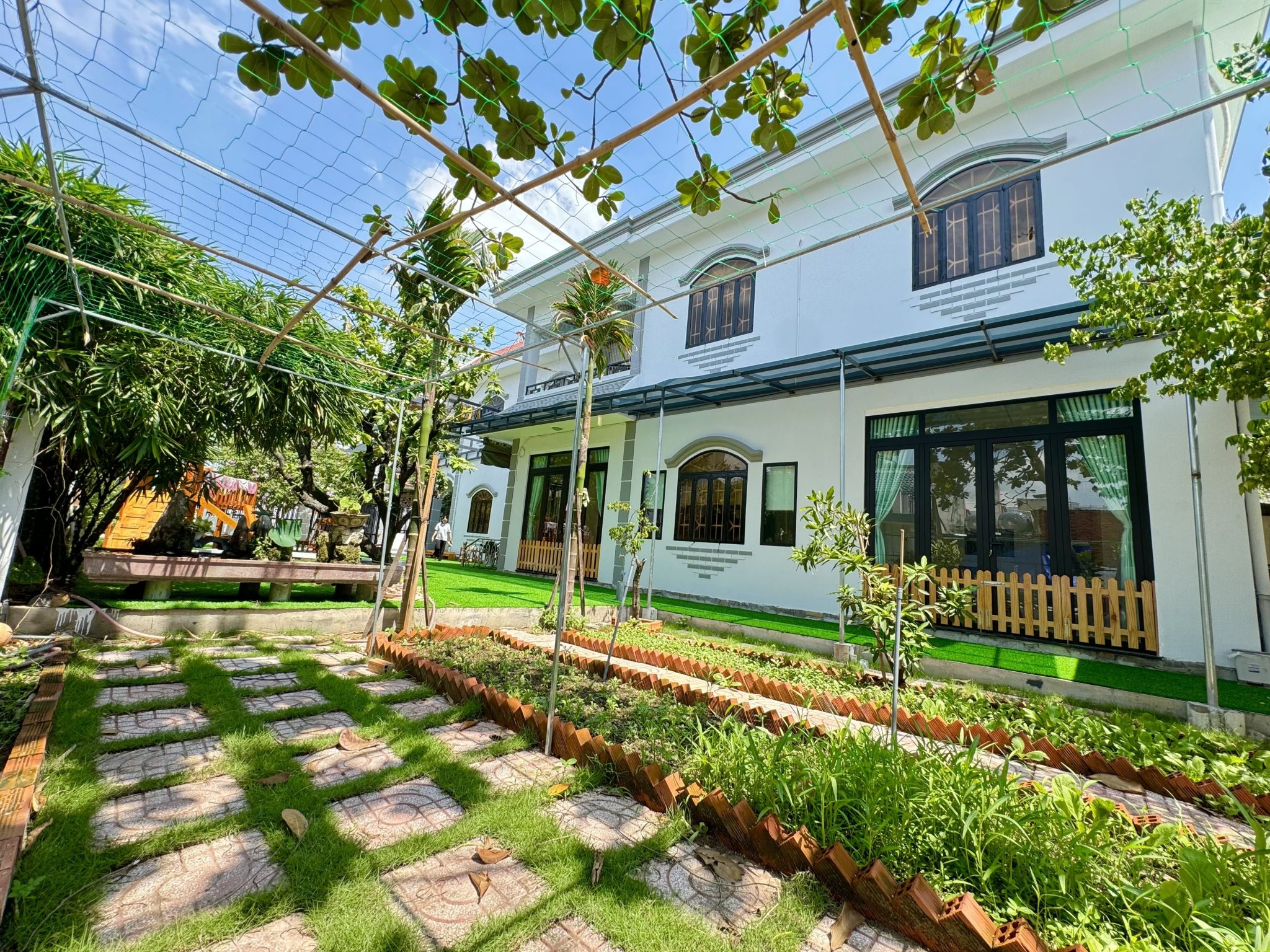 Toàn cảnh khu vườn trồng rau sạch xanh mát trong khuôn viên trường mầm non Sunflower Montessori